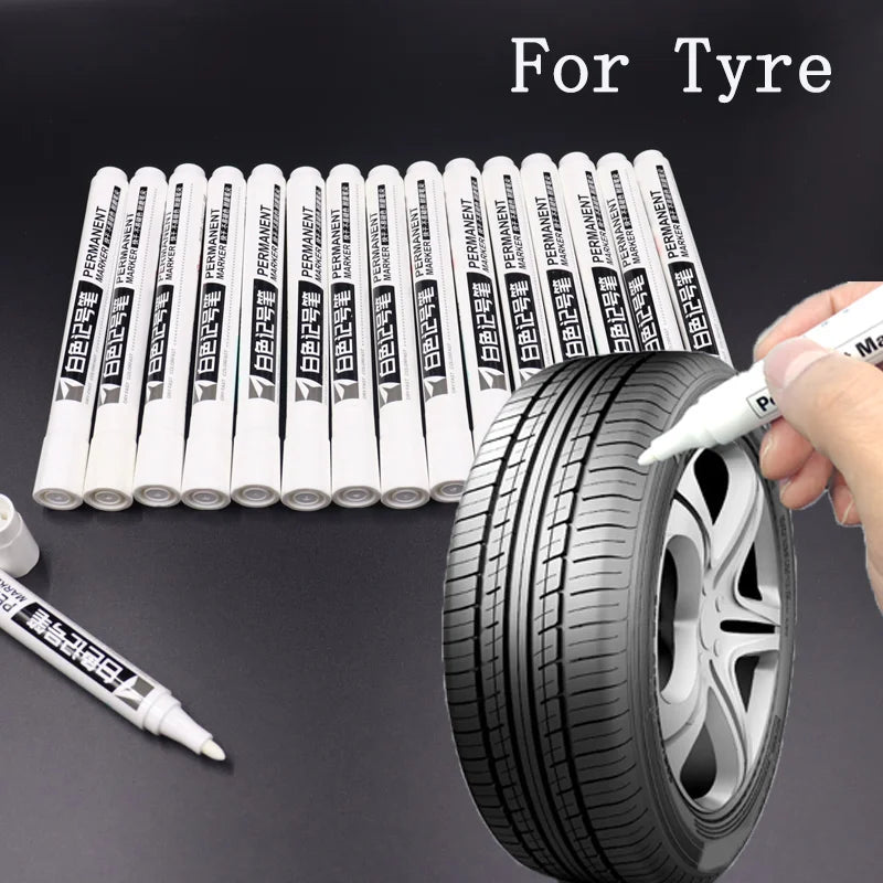 White Marker For Tyre Graffiti Permanent Waterproof 3.0mm Wrting Pen Painting On Metal Stainless Steel Plastic Quick-Drying