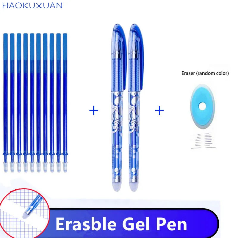 Erasable Ballpoint Pen Set Washable Handle Blue Black Color Ink Writing School Office Stationery Supplies Exam Spare