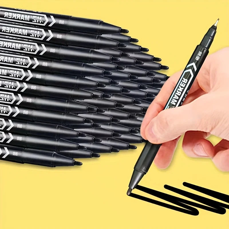 12pcs/Set Small Double Headed Marker Pen Oily Permanent CD Art Black Red Blue 0.5 Thick Nib 1.0 Paper Steel CD Glass Sketchbook