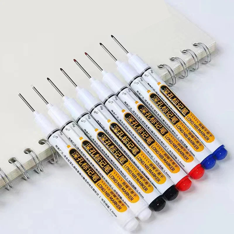 6pcs/set Long Head Markers 20MM Woodworking Metal Multi-functional Deep Hole Long Tips Pen for DIY Projects Carpenter marker pen