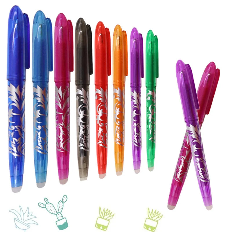 6pcs Multi-Color Erasable Gel Pen 0.5mm Tip Painting Writing Drawing School Black Blue Red Pink Orange Green Purple Light Blue