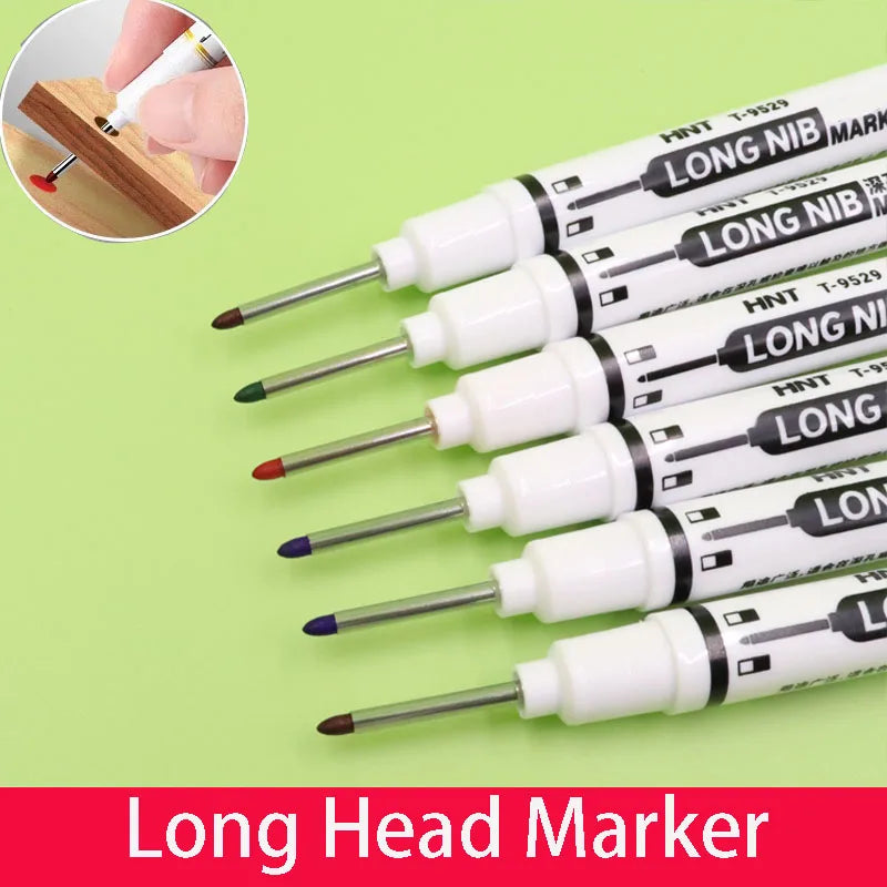 10Pcs/Set 20mm Deep Hole Long Nib Head Markers For Metal Pen Waterproof Bathroom Woodworking Decoration Multi-Purpose 5 Color