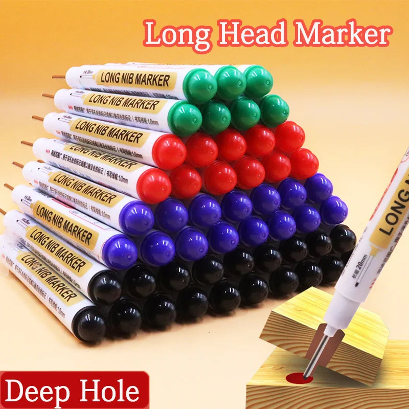 8/6pcs 20mm Deep Hole Marker Long Tip Head Thin Marking Pen For Workshop Construction Plates Metal Scribe Waterproof Engineering