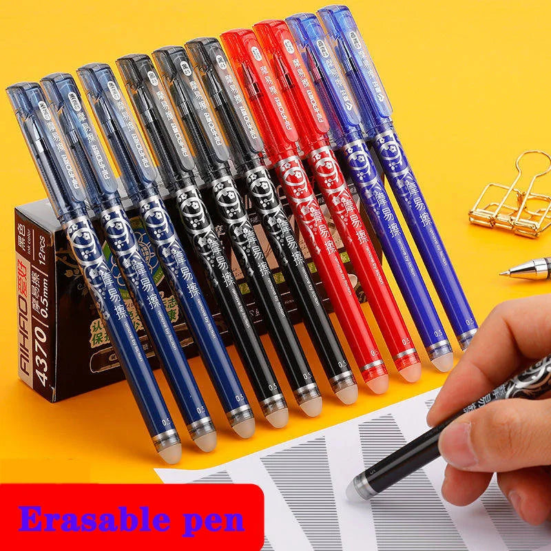 50/12PCS Erasable Gel Pen Blue Black Red Ink 0.5 0.38mm Washable Handle Ballpoint Pen Needle Tip Rod Student For Writing