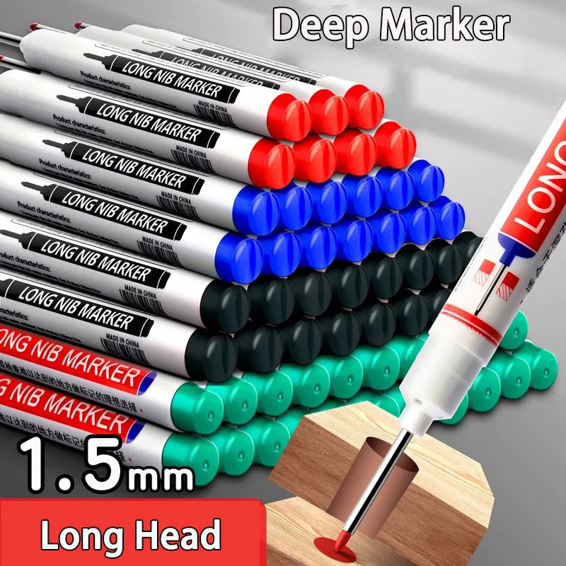 6Pcs/Set 20mm Deep Hole Long Nib Head Markers For Metal Pen Waterproof Bathroom Woodworking Decoration Multi-Purpose 5 Color